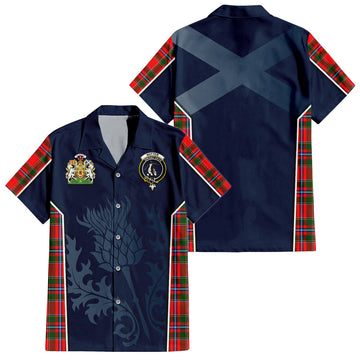 Tartan Vibes Clothing Butter Tartan Short Sleeve Button Up Shirt with Family Crest and Scottish Thistle Vibes Sport Style