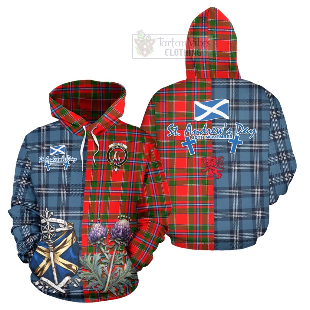 Butter Tartan Hoodie Happy St. Andrew's Day Half Tartan Style Zip Hoodie - Tartan Vibes Clothing