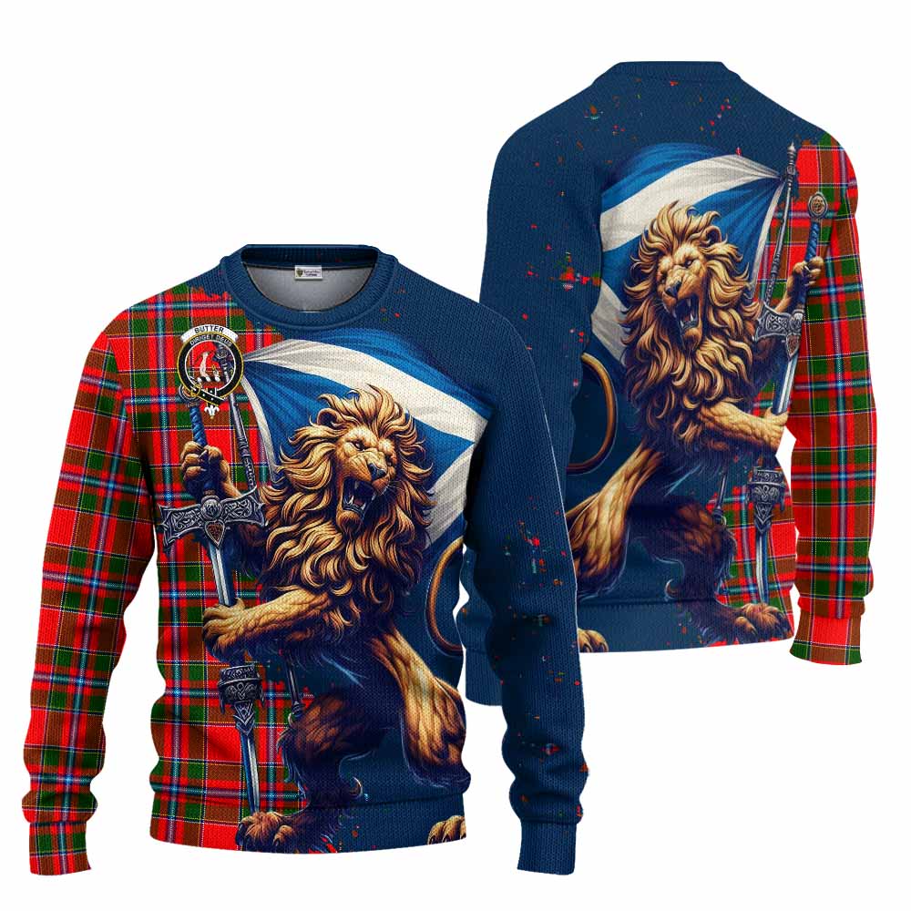 Butter Tartan Family Crest Knitted Sweater with Scottish Majestic Lion Unisex - Tartan Vibes Clothing