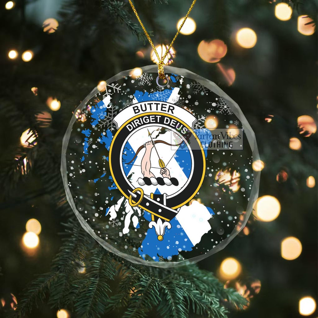Butter Clan Crest Christmas Glass Ornament with Scotland Map Transparent Glass Circle - 2D-tartanvibesclothing