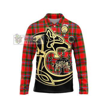 Butter Tartan Long Sleeve Polo Shirt with Family Crest Celtic Wolf Style Unisex - Tartan Vibes Clothing