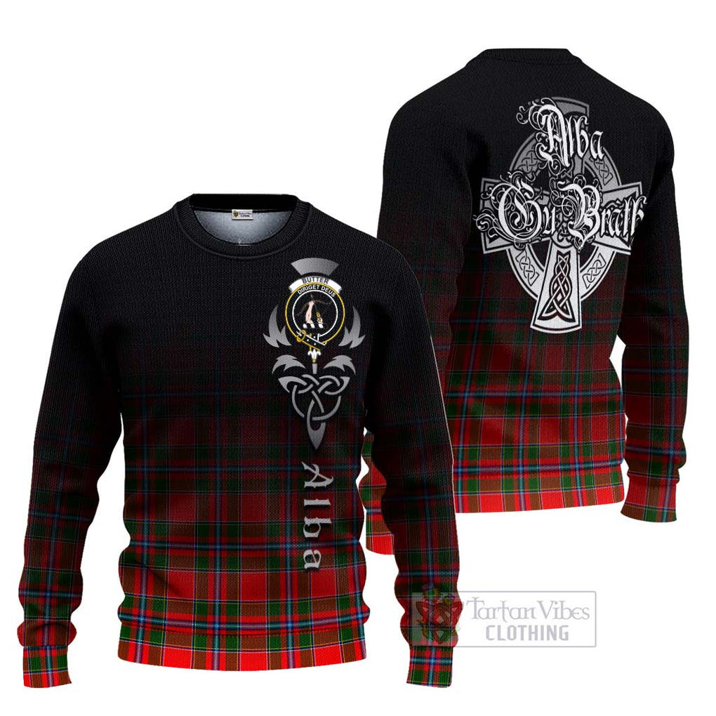 Butter Tartan Ugly Sweater Featuring Alba Gu Brath Family Crest Celtic Inspired Unisex - Tartan Vibes Clothing