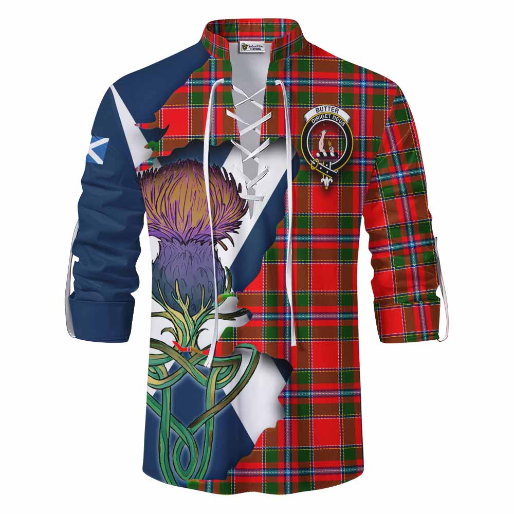 Tartan Vibes Clothing Butter Tartan Family Crest Ghillie Kilt Shirt Scottish Thistle Celtic Inspired