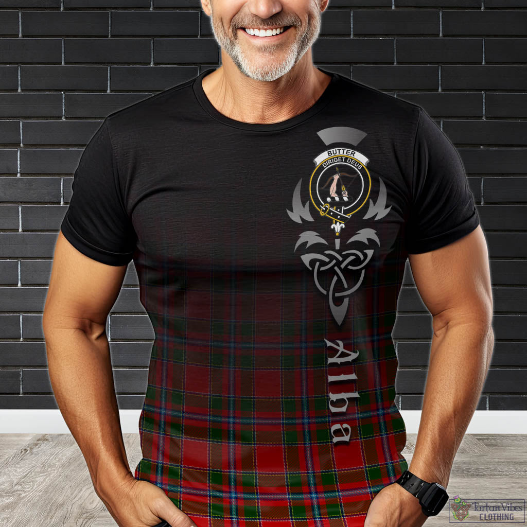 Tartan Vibes Clothing Butter Tartan T-Shirt Featuring Alba Gu Brath Family Crest Celtic Inspired