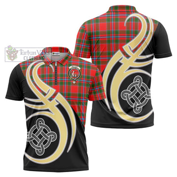 Butter Tartan Zipper Polo Shirt with Family Crest and Celtic Symbol Style Unisex - Tartan Vibes Clothing