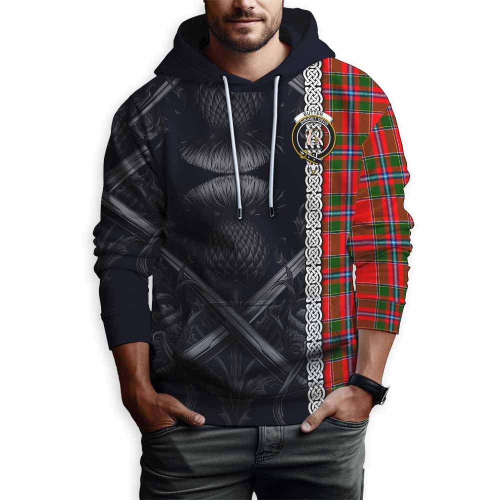 Butter Tartan Hoodie with Family Crest Cross Sword Thistle Celtic Vibes Pullover Hoodie - Tartan Vibes Clothing