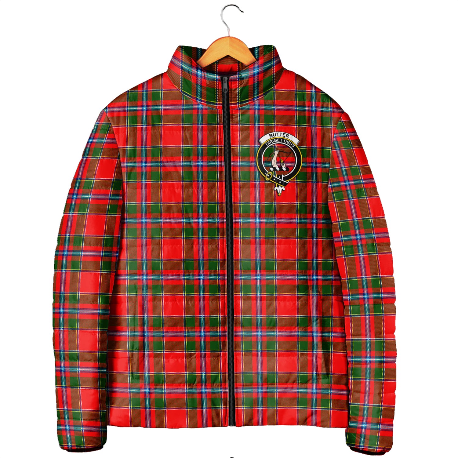 Butter Tartan Padded Jacket with Family Crest - Tartanvibesclothing