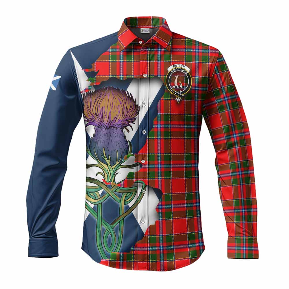 Tartan Vibes Clothing Butter Tartan Family Crest Long Sleeve Button Shirt Scottish Thistle Celtic Inspired