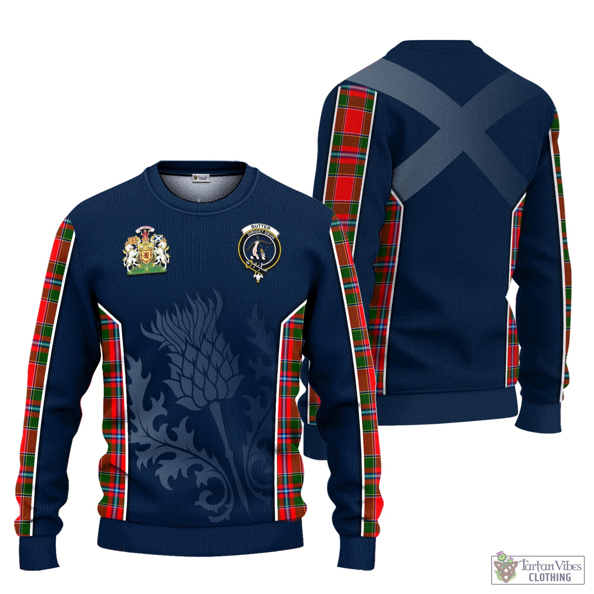 Butter Tartan Knitted Sweatshirt with Family Crest and Scottish Thistle Vibes Sport Style Unisex - Tartan Vibes Clothing