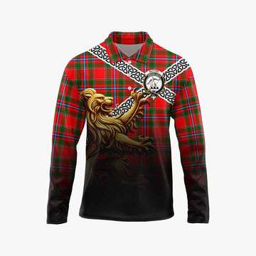 Butter Crest Tartan Long Sleeve Polo Shirt with Golden Lion Emblem Celtic Style Unisex - Tartan Vibes Clothing