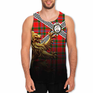 Butter Crest Tartan Men's Tank Top with Golden Lion Emblem Celtic Style Men - Tartan Vibes Clothing