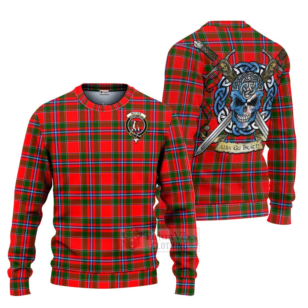 Butter Tartan Ugly Sweater with Family Crest Celtic Skull Style Unisex - Tartan Vibes Clothing