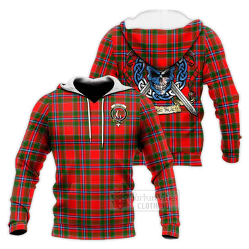 Butter Tartan Knitted Hoodie with Family Crest Celtic Skull Style Unisex Knitted Pullover Hoodie - Tartan Vibes Clothing