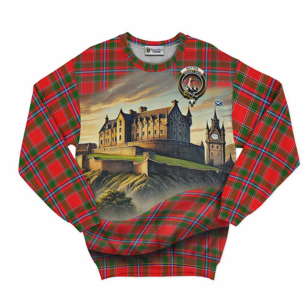 Butter Tartan Family Crest Sweatshirt with Scottish Ancient Castle Style Unisex - Tartan Vibes Clothing