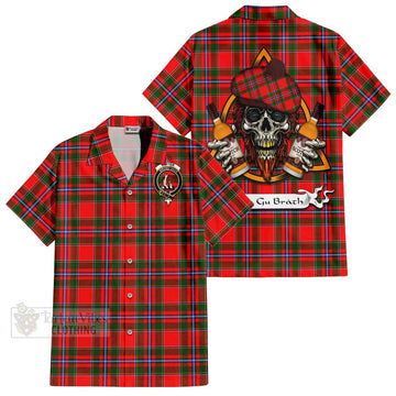 Butter Tartan Hawaiian Shirt with Family Crest and Bearded Skull Holding Bottles of Whiskey Kid - Tartan Vibes Clothing