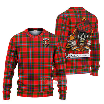 Butter Tartan Ugly Sweater with Family Crest and Bearded Skull Holding Bottles of Whiskey Unisex - Tartan Vibes Clothing