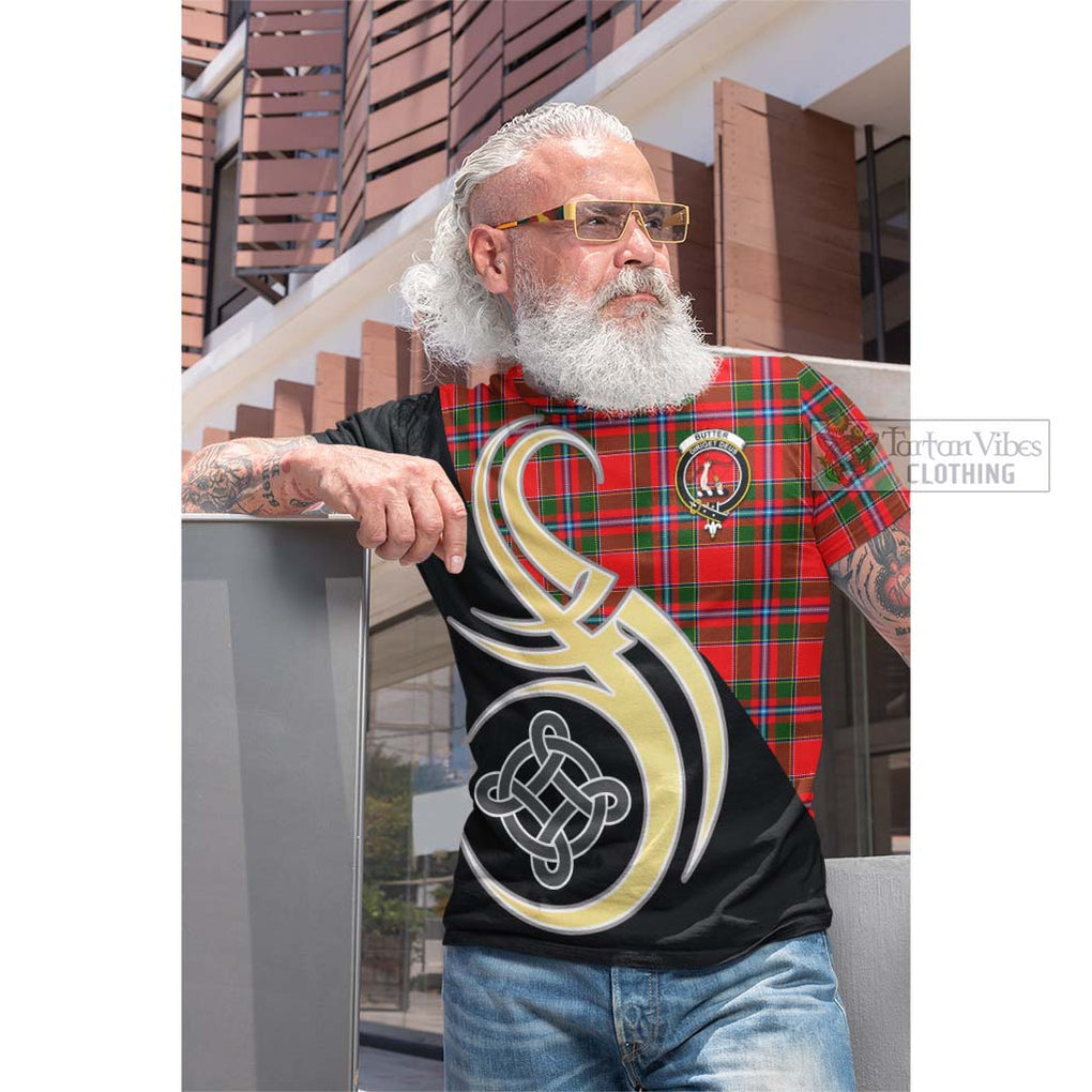 Butter Tartan Cotton T-shirt with Family Crest and Celtic Symbol Style Men's Shirt - Tartan Vibes Clothing