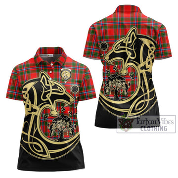 Butter Tartan Women's Polo Shirt with Family Crest Celtic Wolf Style Women - Tartan Vibes Clothing