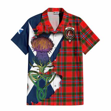 Tartan Vibes Clothing Butter Tartan Family Crest Short Sleeve Button Shirt Scottish Thistle Celtic Inspired