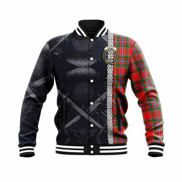Butter Tartan Baseball Jacket with Family Crest Cross Sword Thistle Celtic Vibes Unisex - Tartan Vibes Clothing