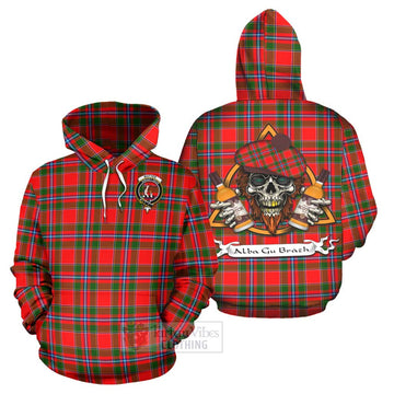 Butter Tartan Hoodie with Family Crest and Bearded Skull Holding Bottles of Whiskey Zip Hoodie - Tartan Vibes Clothing