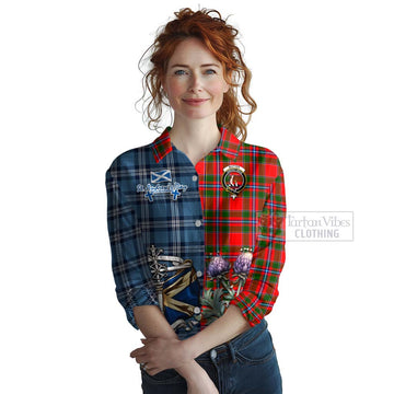 Butter Tartan Women's Casual Shirt Happy St. Andrew's Day Half Tartan Style Female - Tartan Vibes Clothing