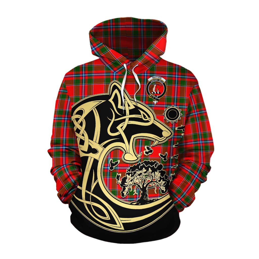 Butter Tartan Cotton Hoodie with Family Crest Celtic Wolf Style Pullover Hoodie XS - Tartan Vibes Clothing
