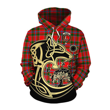 Butter Tartan Cotton Hoodie with Family Crest Celtic Wolf Style Pullover Hoodie XS - Tartan Vibes Clothing