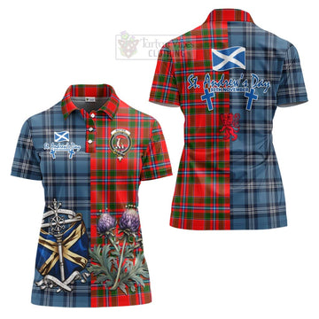 Butter Tartan Women's Polo Shirt Happy St. Andrew's Day Half Tartan Style Women - Tartan Vibes Clothing