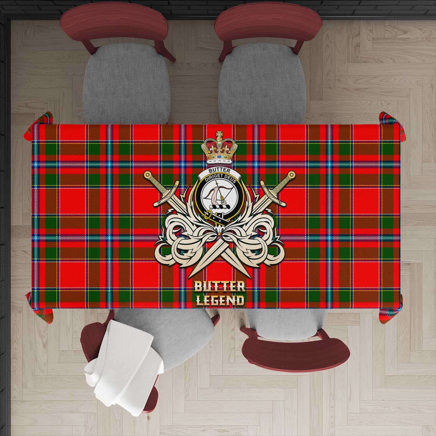 Tartan Vibes Clothing Butter Tartan Tablecloth with Clan Crest and the Golden Sword of Courageous Legacy