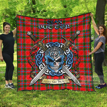 Butter Tartan Quilt with Celtic Skull Alba Gu Brath Style Super King Quilt 91" x 110" - Tartan Vibes Clothing