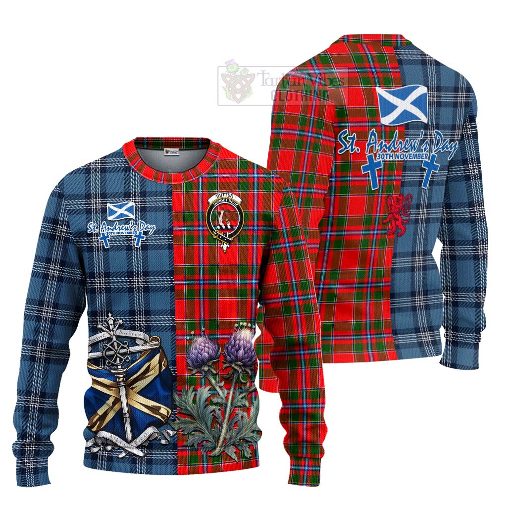 Butter Tartan Knitted Sweater Happy St. Andrew's Day Half Tartan Style Unisex - Tartan Vibes Clothing