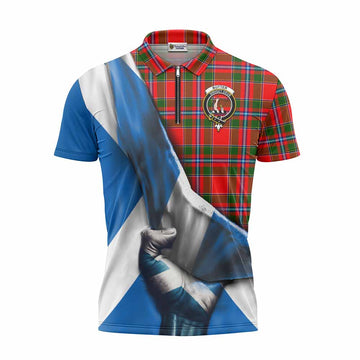 Butter Tartan Zipper Polo Shirt with Family Crest Scotland Patriotic Style Unisex - Tartan Vibes Clothing