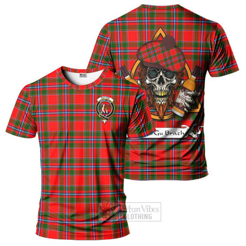 Butter Tartan T-Shirt with Family Crest and Bearded Skull Holding Bottles of Whiskey Kid's Shirt - Tartan Vibes Clothing
