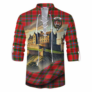 Butter Tartan Family Crest Ghillie Kilt Shirt with Scottish Ancient Castle Style Men - Tartan Vibes Clothing