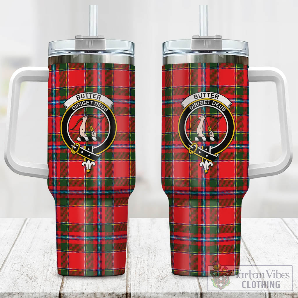Butter Tartan Tumbler with Handle with Family Crest One Size 40 OZ - Tartan Vibes Clothing