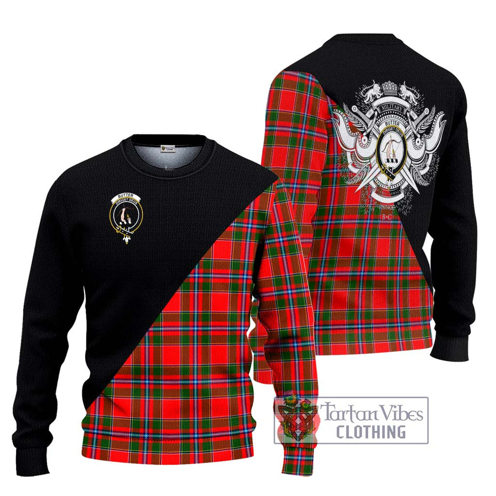 Butter Tartan Ugly Sweater with Family Crest and Military Logo Style Unisex - Tartan Vibes Clothing