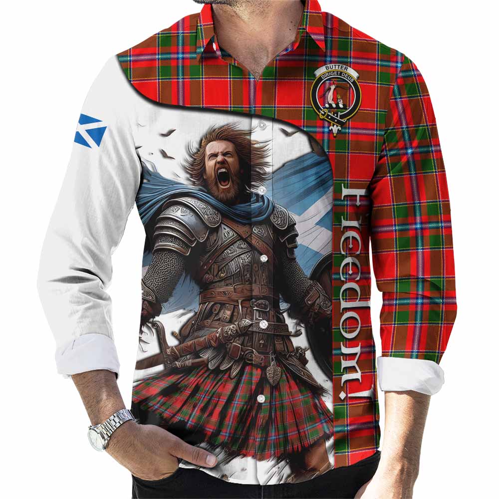 Tartan Vibes Clothing Butter Crest Tartan Long Sleeve Button Shirt Inspired by the Freedom of Scottish Warrior