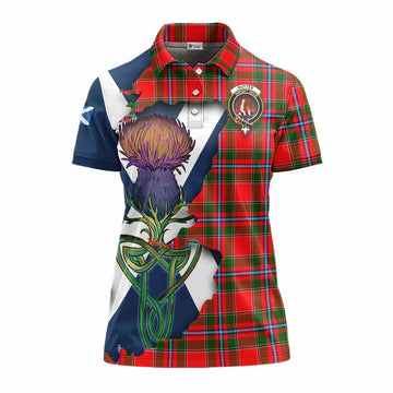 Tartan Vibes Clothing Butter Tartan Family Crest Women's Polo Shirt Scottish Thistle Celtic Inspired