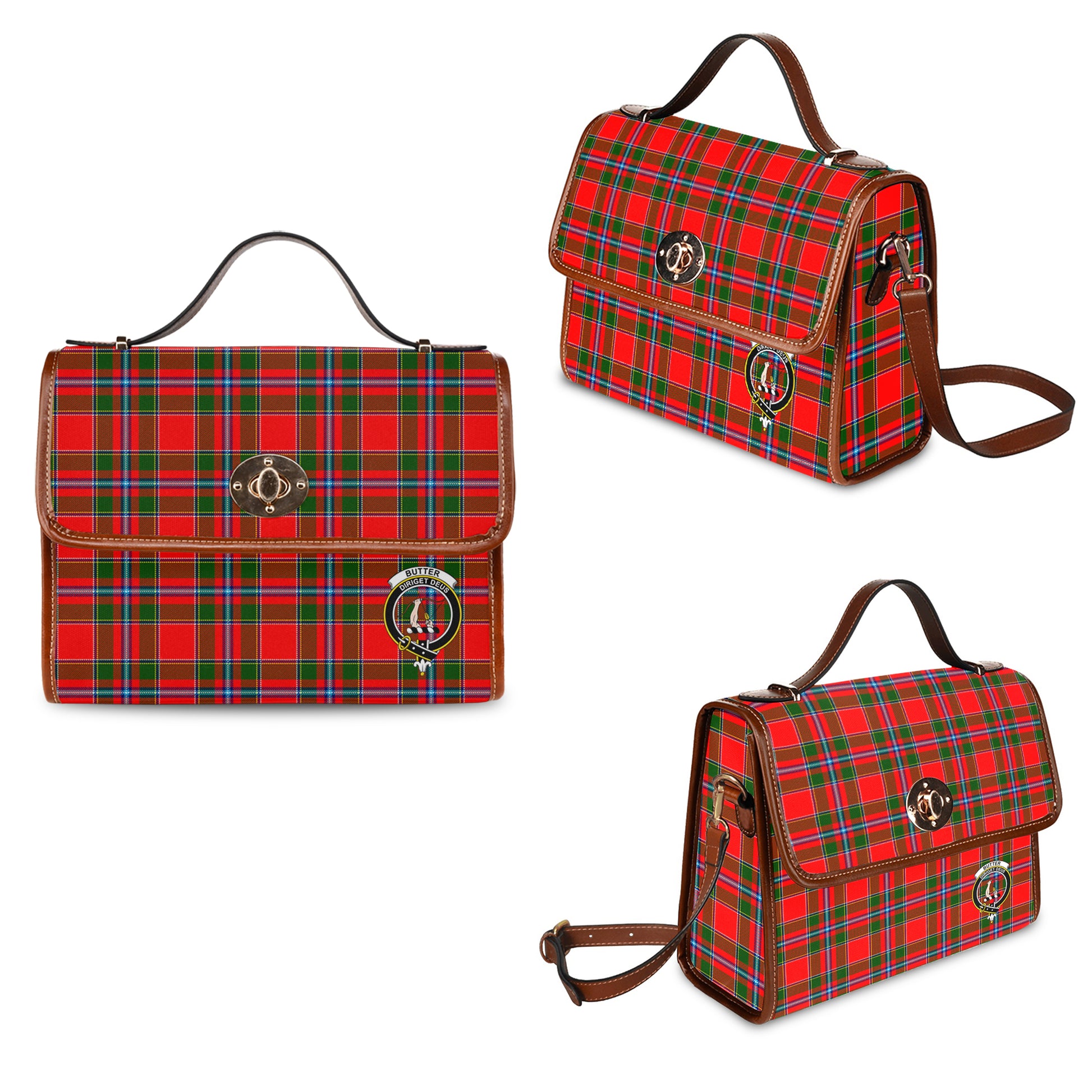 Butter Tartan Leather Strap Waterproof Canvas Bag with Family Crest One Size 34cm * 42cm (13.4" x 16.5")