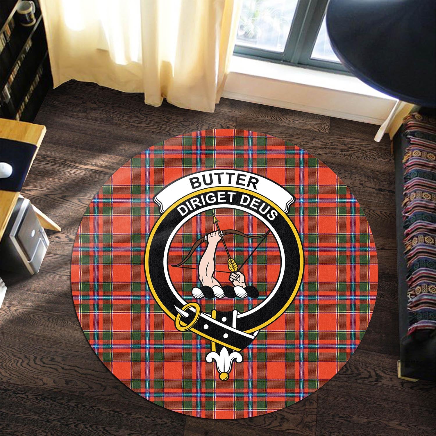 Butter Tartan Round Rug with Family Crest Premium Round Rug - Tartan Vibes Clothing