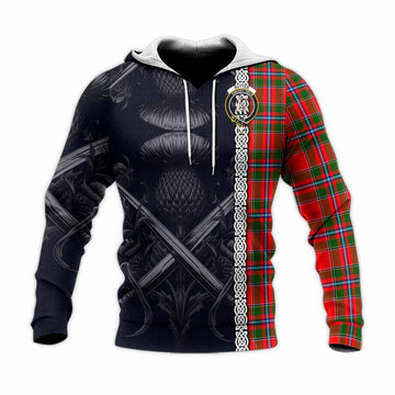 Butter Tartan Knitted Hoodie with Family Crest Cross Sword Thistle Celtic Vibes Unisex Knitted Pullover Hoodie - Tartan Vibes Clothing