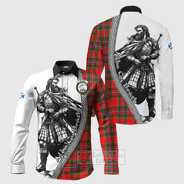 Butter Tartan Clan Crest Long Sleeve Button Shirt with Highlander Warrior Celtic Style Men's Shirt S - Tartan Vibes Clothing