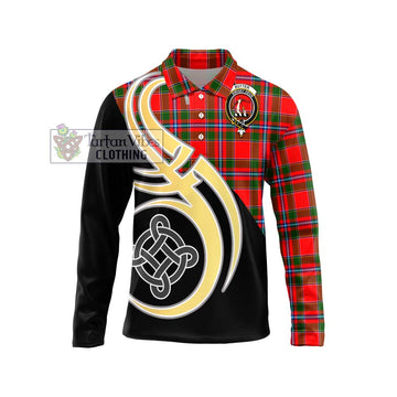 Butter Tartan Long Sleeve Polo Shirt with Family Crest and Celtic Symbol Style Unisex - Tartan Vibes Clothing