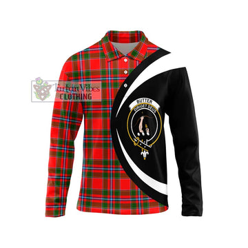 Butter Tartan Long Sleeve Polo Shirt with Family Crest Circle Style Unisex - Tartan Vibes Clothing