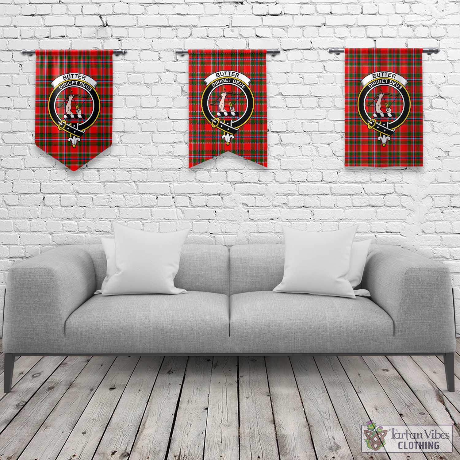 Tartan Vibes Clothing Butter Tartan Gonfalon, Tartan Banner with Family Crest
