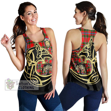 Butter Tartan Women's Racerback Tanks with Family Crest Celtic Wolf Style 4XL - Tartan Vibes Clothing
