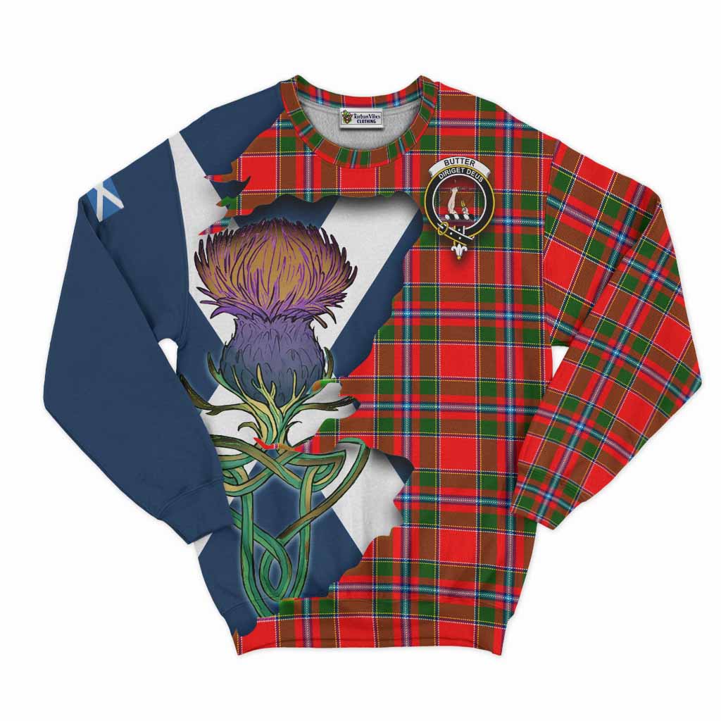 Tartan Vibes Clothing Butter Tartan Family Crest Sweatshirt Scottish Thistle Celtic Inspired