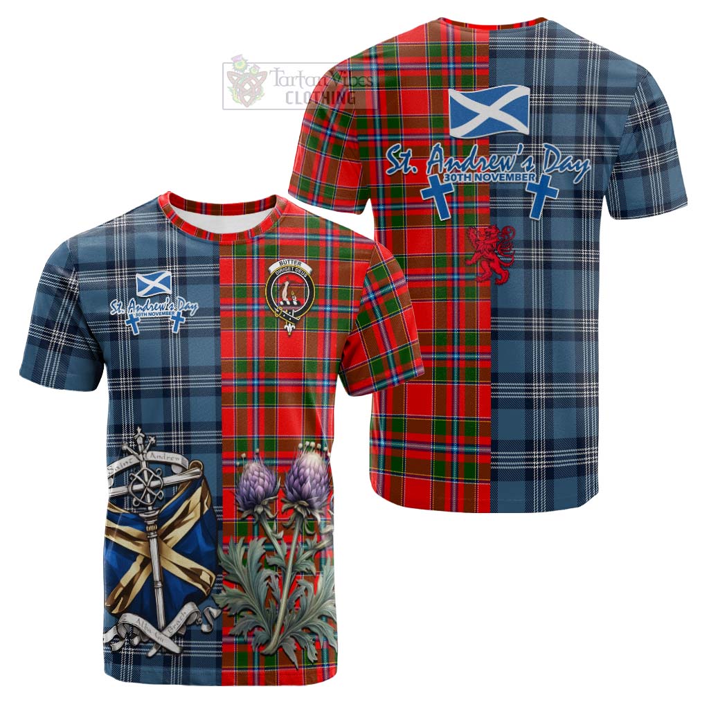 Butter Tartan Cotton T-shirt Happy St. Andrew's Day Half Tartan Style Kid's Shirt - Tartan Vibes Clothing