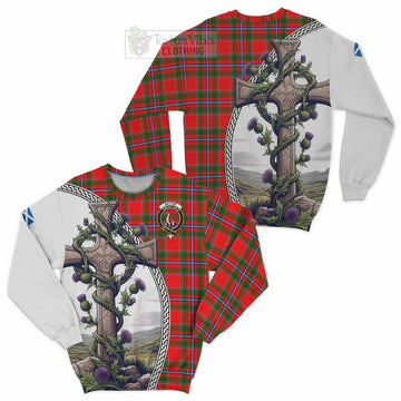 Butter Tartan Sweatshirt with Family Crest and St. Andrew's Cross Accented by Thistle Vines Unisex - Tartan Vibes Clothing